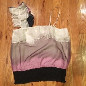 Arden B Purple/Black Ruffled Sleeveless Top